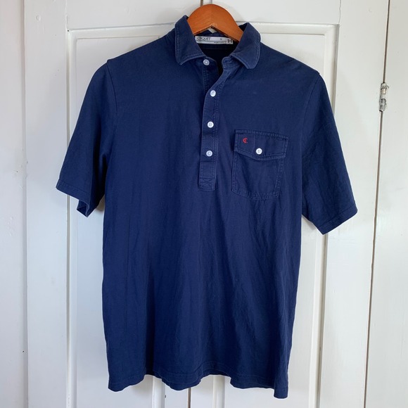CRIQUET Mens Short Sleeve Polo Shirt Navy Blue Size M Organic Cotton Pocket - Picture 2 of 12